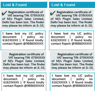 Book Lost And Found Classified Ads